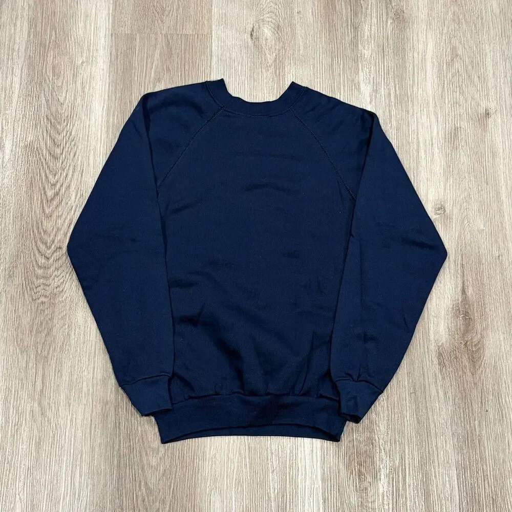 Vtg 80s U.S. Sub Base Flock Print Sweatshirt Youth L Blue Military Groton, Conn